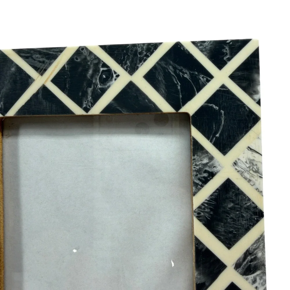 Bone Inlay Diamond Trellis Picture Frame Black Gray White 4x6 Tabletop Decor